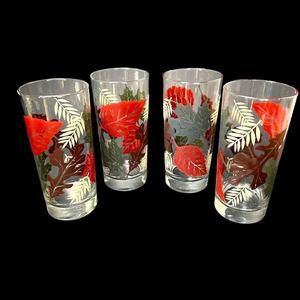 VTG LIBBEY TUMBLERS FALL LEAVES PATTERN SET/4 THANKSGIVING RED BROWN SAGE